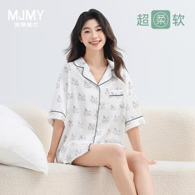 美季美优女士丝质狗狗印花短袖套装