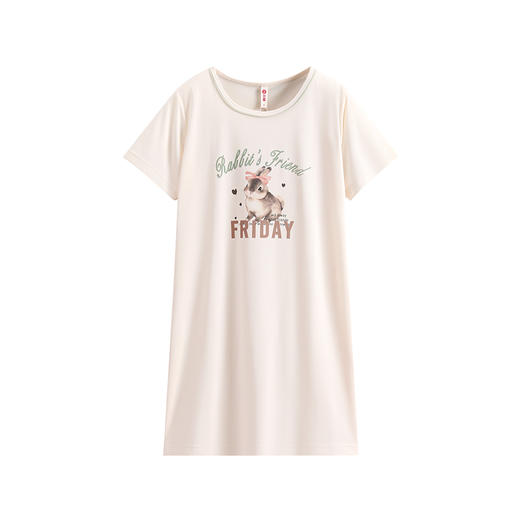 芬腾女士睡裙夏季薄款短袖睡衣中裙甜美少女可爱休闲家居服连衣裙 商品图4