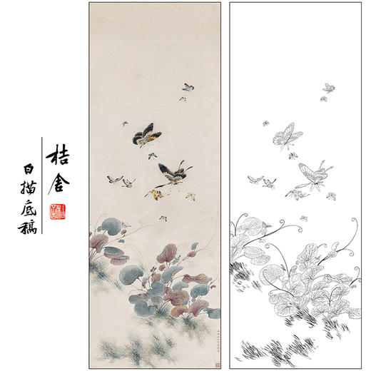 梁若珠花鸟工笔画白描底稿《粉蝶图》蝴蝶临摹勾线高清打印画稿CL03 商品图0