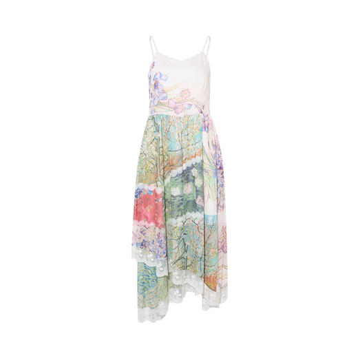 两三事梵高文艺永恒生机2025夏新款法式蕾丝拼接印花吊带裙连衣裙 商品图4