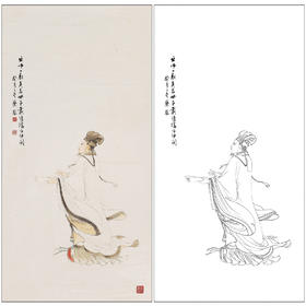 蔡岚人物工笔画白描底稿《诸葛亮》临摹勾线高清打印画稿CL04