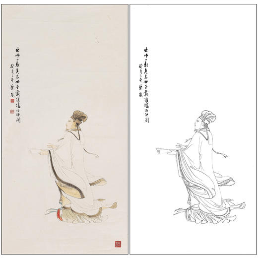 蔡岚人物工笔画白描底稿《诸葛亮》临摹勾线高清打印画稿CL04 商品图0