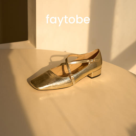 FAY平底香槟色玛丽珍鞋交叉扣带平底鞋法式芭蕾舞鞋浅口新款单鞋 商品图3