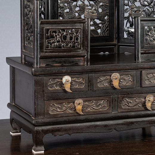 清 紫檀透雕龙凤纹五屏风式镜台 商品图4