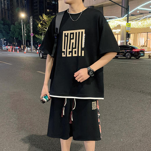 【套装】【DYY】大依优型大码圆领短袖T恤短裤套装夏季加肥加大肥佬休闲宽松透气弹力男装上衣潮款 商品图5