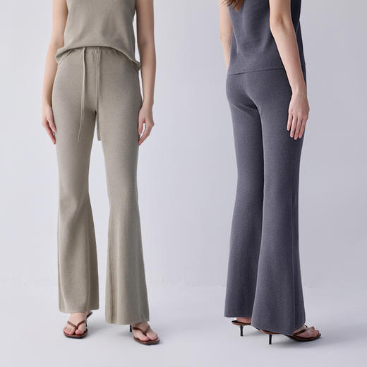 PRIMECORE 女微喇裤白色夏季薄款针织棉麻透气舒适时髦长裤 商品图4