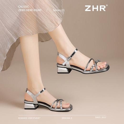 ZHR则则时髦水钻粗跟罗马凉鞋女鞋2025夏季新款优雅复古耐穿凉鞋 商品图7