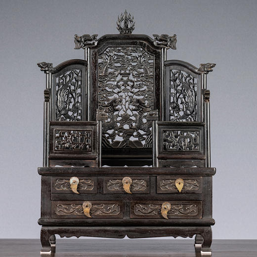 清 紫檀透雕龙凤纹五屏风式镜台 商品图1