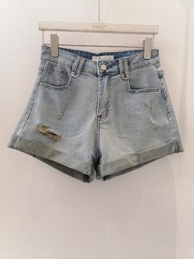 【门店同款】ENJOY夏季磨破卷边弹力短裤 157901907