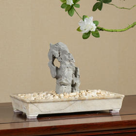 清 太湖石文房赏石配汉白玉赏盆