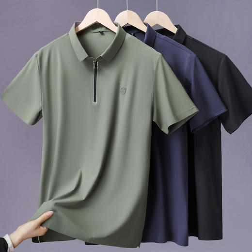 【冰丝】【DLS】大依优型大码拉链款短袖Polo衫翻领加肥加大男士大号弹力透气舒适夏季弹力半袖 商品图2