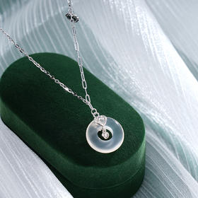 子佩集S925银【心水之好】套链【TL013869】纯银项链平安扣白玉髓2503