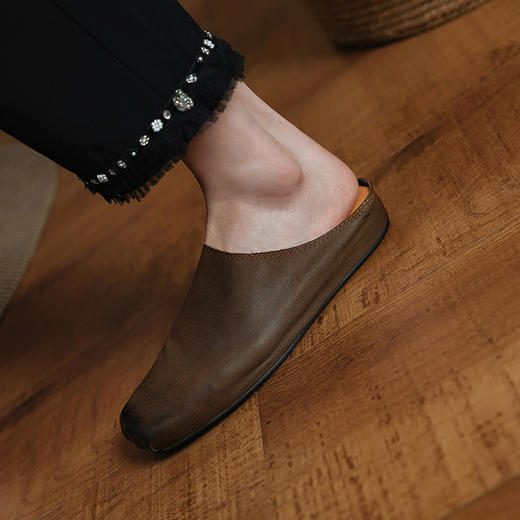 法式包头半拖鞋！2025女款外穿圆头凉鞋一脚蹬复古夏天平底鞋！ 商品图5