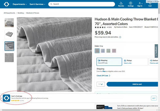 🇺🇸山姆会员店订单 ，Hudson& Maln 冰感被，尺寸200×230
颜色：灰色，蓝色
原价60美金 商品图2