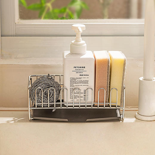 摩登主妇304不锈钢抹布沥水架海绵厨房台面水槽水龙头窄边置物架 商品图0