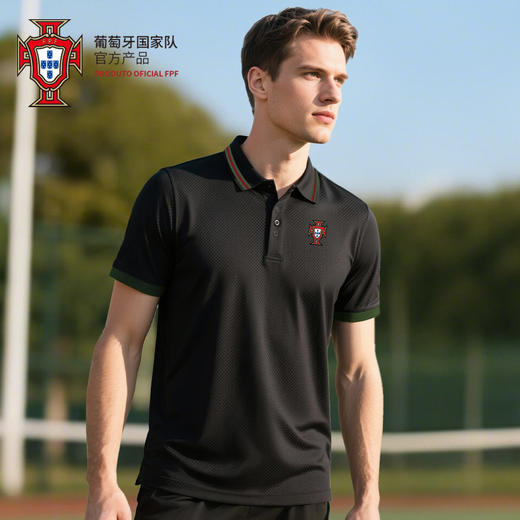 【官方正版】葡萄牙国家队 | 黑色商务polo衫短袖绿色螺纹袖口 商品图2