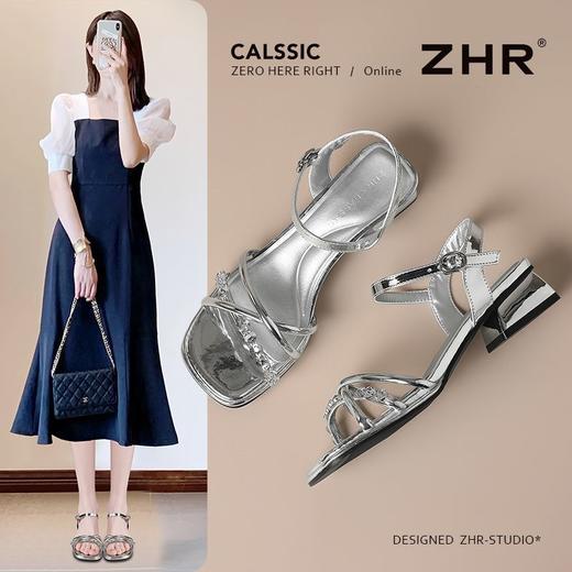 ZHR则则时髦水钻粗跟罗马凉鞋女鞋2025夏季新款优雅复古耐穿凉鞋 商品图1