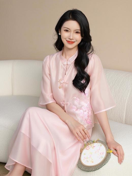 奢姿大码女装2025夏季时尚立领长袖套装胖妹妹气质盘扣两件套装9951958062 商品图1