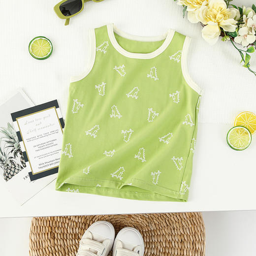 39.9/3件 纯棉莱卡背心A类 夏季薄款卡通印花小孩男女童中小童无袖打底衫 商品图8