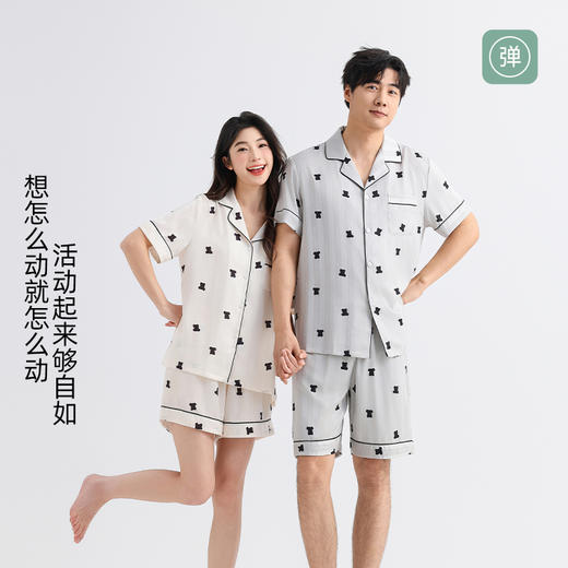 美季美优情侣丝质小熊提花短袖套装 商品图4