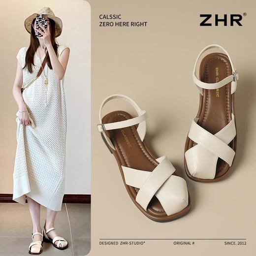 ZHR则则法式罗马风猪笼凉鞋女2025夏新款舒适透气平底半包头凉鞋 商品图0