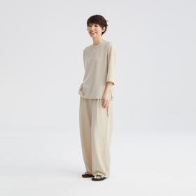 2楼素然斜纹强捻针织布褶裥长裤吊牌价1150