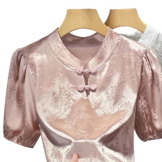 C4X1695-ZJL新中式立领盘扣上衣2025年夏季新款国风短袖雪纺衫提花缎面衬衫女 商品图4