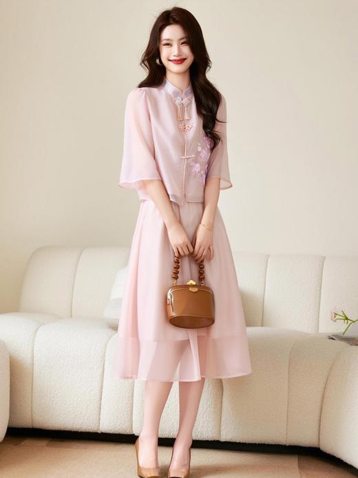 奢姿大码女装2025夏季时尚立领长袖套装胖妹妹气质盘扣两件套装9951958062 商品图0