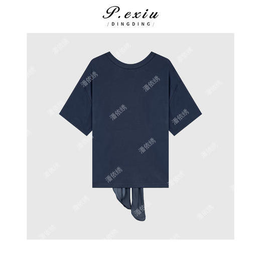 03-4潘依绣丁丁宠粉【蓝风铃】减龄氛围感圆领拼接系带短袖T恤W-62926 商品图2