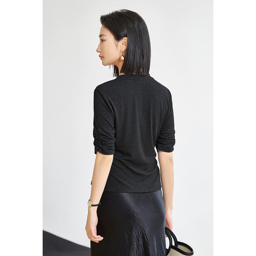 米思阳2025夏季新款设计感不规则捏褶T恤独特细闪气质显瘦小衫女5897 商品图3