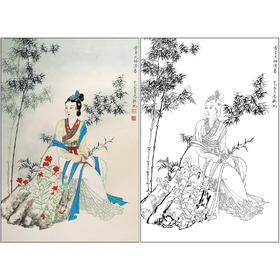 冯壁池人物工笔画白描底稿《仕女》临摹勾线高清打印画稿CL14