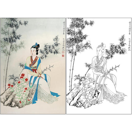 冯壁池人物工笔画白描底稿《仕女》临摹勾线高清打印画稿CL14 商品图0