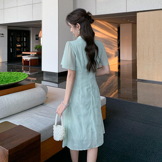 【清仓超15天不保价】奢姿大码女装2025夏季新款胖妹妹气质立领改良旗袍轻奢休闲连衣裙9952890367【1】 商品图3