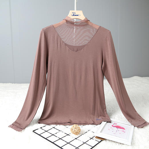 四季女士修身百搭网纱乳肤长袖保暖时尚打底衫LE16413 LE16415 商品图0