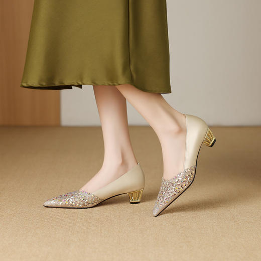 【预售5天】新款网纱单鞋透气网面薄款配裙子气质尖头低跟皮鞋MLS&A1023 商品图4