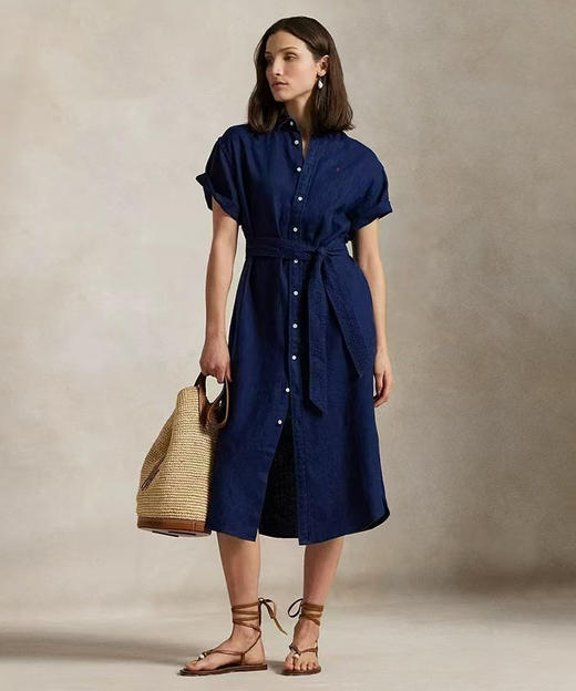 单品包邮现货 THS-限时 RL马球家 亚麻衬衫腰带连衣裙 BL2558 商品图1