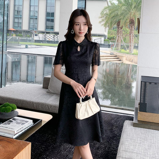 奢姿大码女装2025夏季新中式国风盘扣改良短袖A摆显瘦旗袍连衣裙9952853175 商品图4