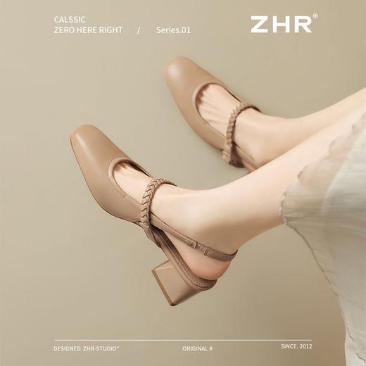 ZHR则则麦穗包头粗跟凉鞋女2025夏法式小香风单鞋一字带玛丽珍鞋 商品图8