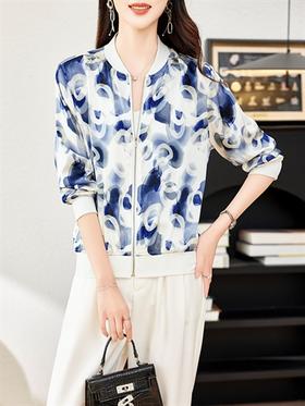 真丝印花开衫，夏季桑蚕丝上衫AS-0103