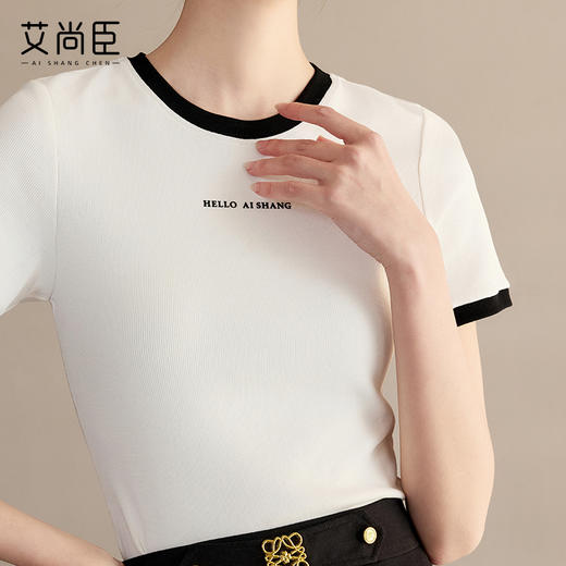 艾尚臣白色T恤女夏日超好看上衣2025新款显瘦修身圆领白T百搭通勤 商品图2