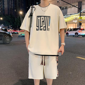 【套装】【DYY】大依优型大码圆领短袖T恤短裤套装夏季加肥加大肥佬休闲宽松透气弹力男装上衣潮款