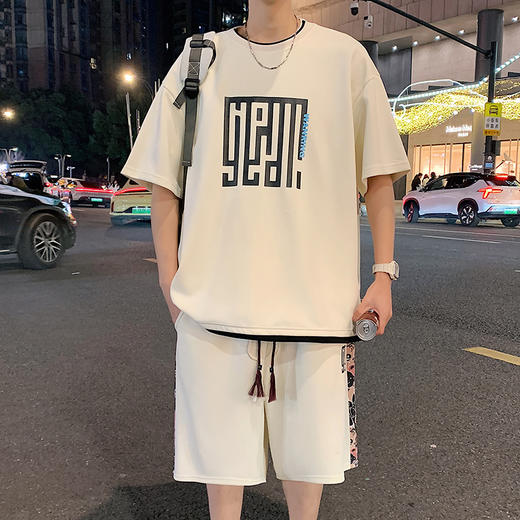 【套装】【DYY】大依优型大码圆领短袖T恤短裤套装夏季加肥加大肥佬休闲宽松透气弹力男装上衣潮款 商品图0