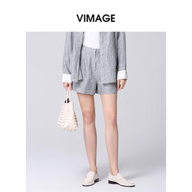 VIMAGE纬漫纪亚麻时尚摩登舒适灰色休闲宽松直筒短裤2025夏季新款V2305930