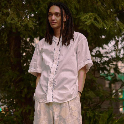 KUON Sashiko Trimmed Koikuchi Shirt 职人手工刺绣棒球短袖衬衫 商品图1