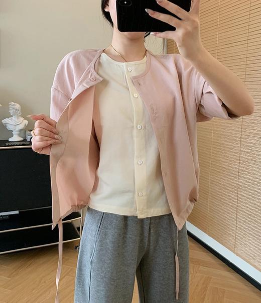 春夏砂洗天丝混纺撞色双门襟假两件宽松休闲外套 商品图5