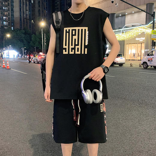 【套装】【DYY】大依优型大码圆领无袖背心短裤套装T恤夏季加肥加大肥佬休闲宽松透气弹力男装上衣潮款 商品图4