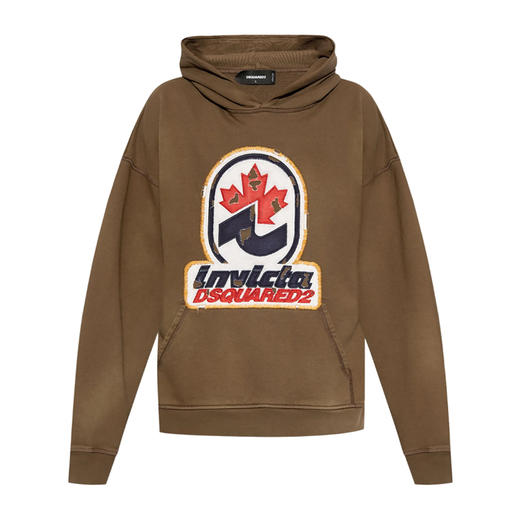 DSQUARED2 男士徽标贴花棉质连帽卫衣 棕色 S74GU0866 S25599 132 商品图0
