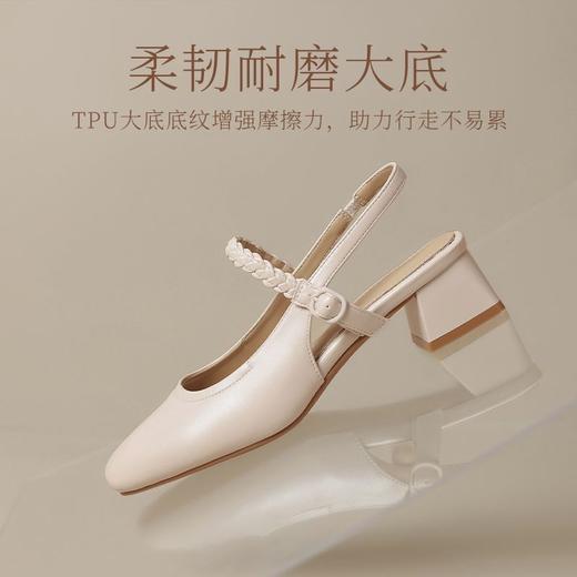 ZHR则则麦穗包头粗跟凉鞋女2025夏法式小香风单鞋一字带玛丽珍鞋 商品图4