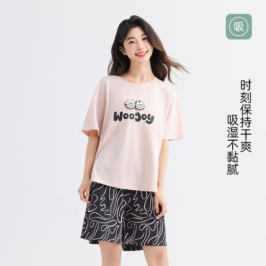 美季美优女士棉莫卡通字母短袖套装 商品图3