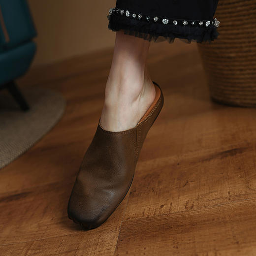 法式包头半拖鞋！2025女款外穿圆头凉鞋一脚蹬复古夏天平底鞋！ 商品图2